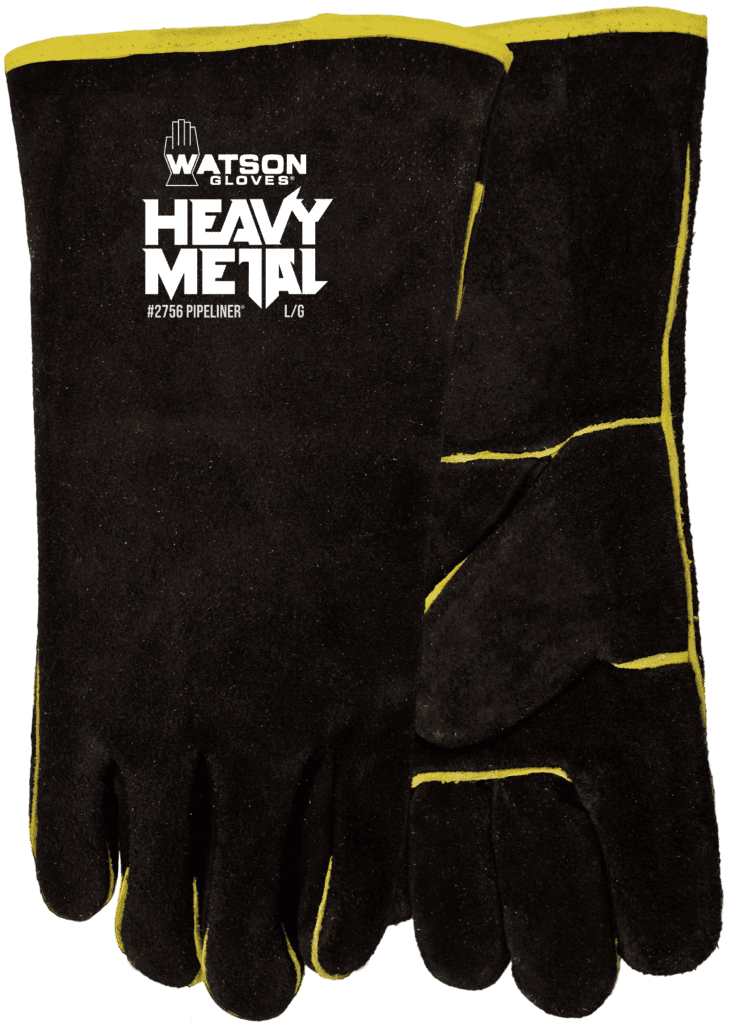 Watson 2756R Pipeliner® 2756 Welding Gloves, Universal, Split Cowhide Leather, Red, Cotton Fleece Lining, Gauntlet Cuff