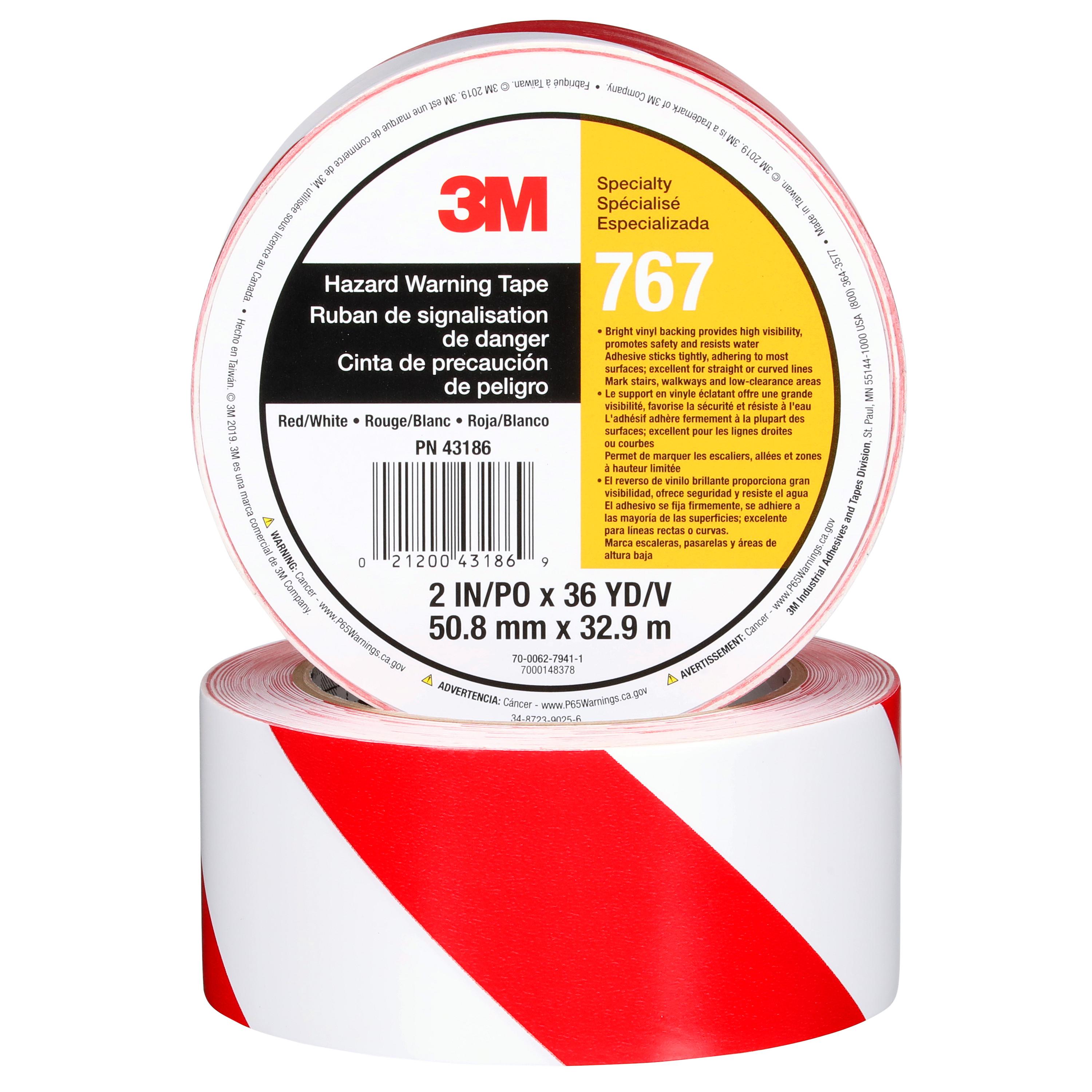 3M™ 7000148378 Single Sided Tape, 36 yd L x 2 in W, Red/White, Rubber Adhesive/Vinyl Backing