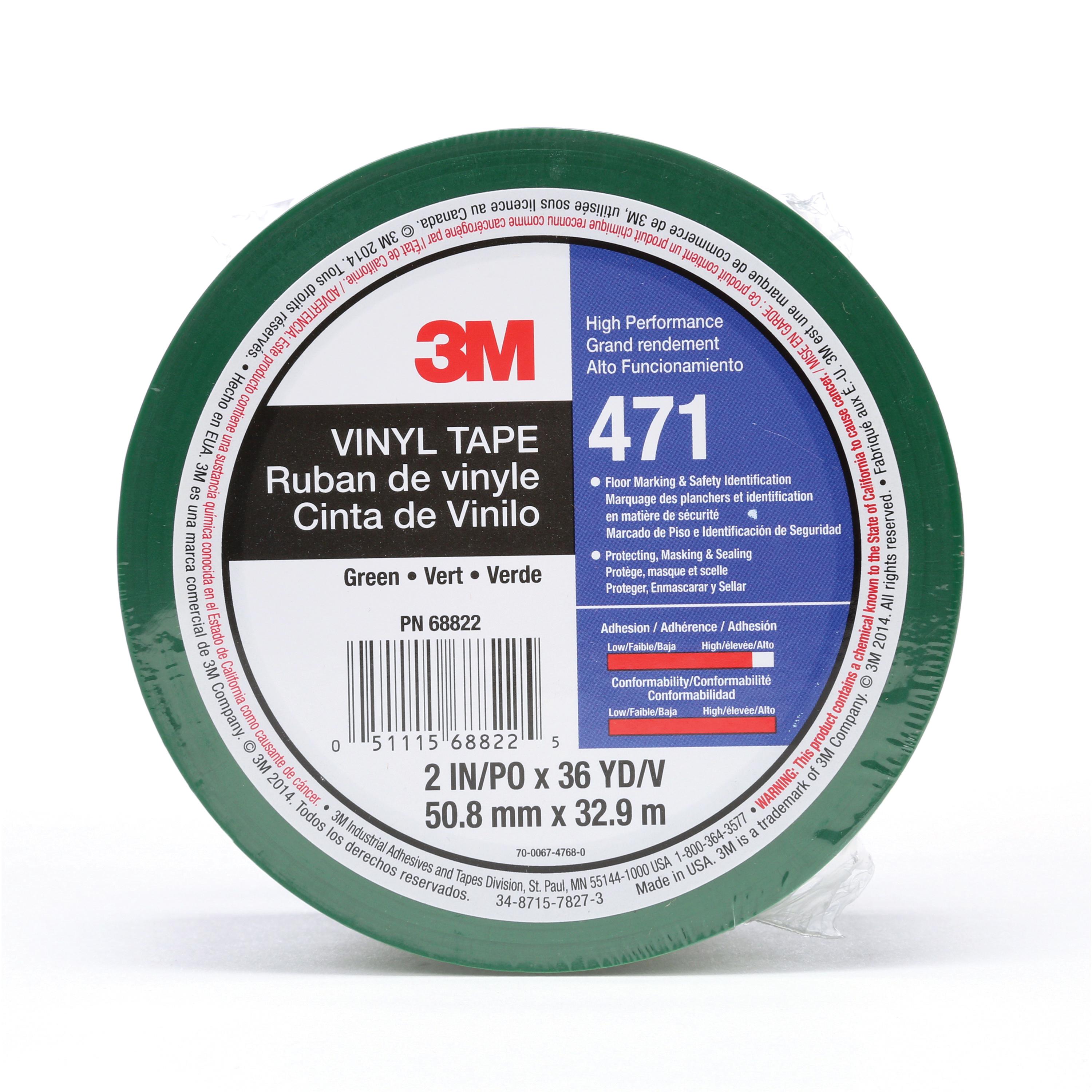 3M™ 7100044652 Marking Tape, 36 yd L x 2 in W, 5.2 mil THK, Rubber Adhesive, Vinyl Backing, Green
