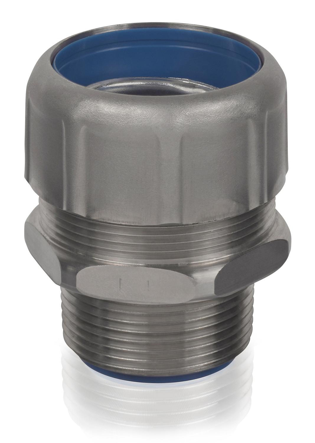 T&B® Industrial Fitting Safe Edge® 5332SST6 Insulated NPT Thread Standard Straight Liquid Tight Conduit Connector With Dura Plate Ground Cone, 1/2 in Trade, 1/2 in Cable Openings, 316 Stainless Steel