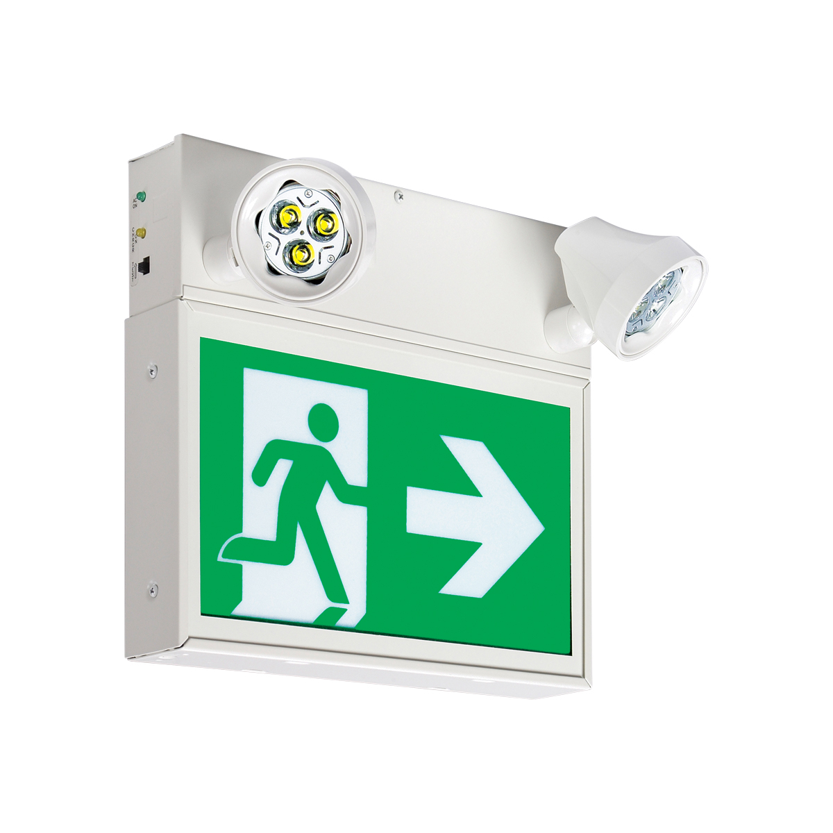 Lumacell® LSC1250W2LD10 Pictogram Self-Powered Single Face Combination Exit Sign Unit, LED/MR16 Lamp, 50 W Fixture, 120/347 VAC, 12 VDC, Factory White Housing, ON Legend