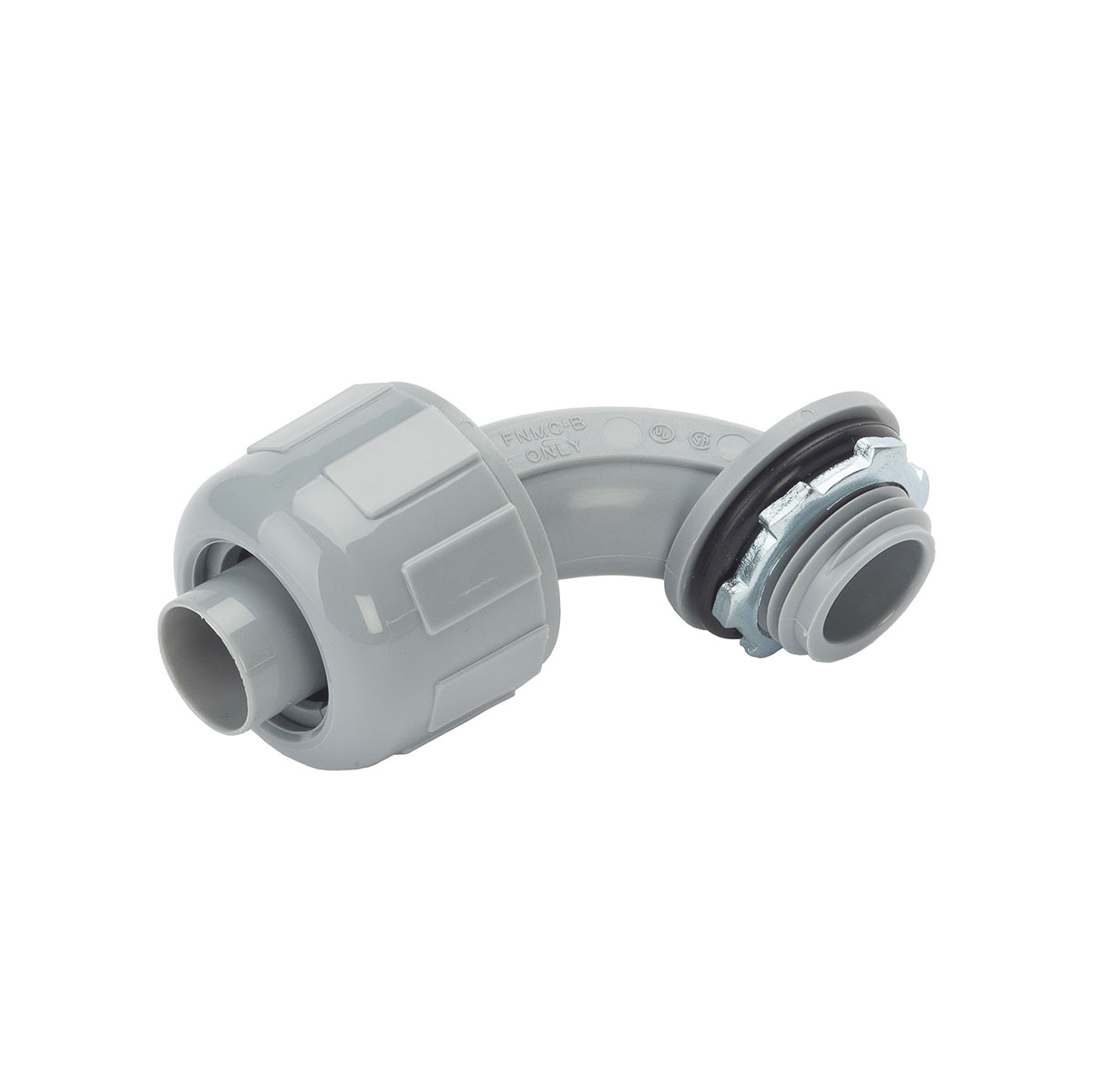 Steel City® CILTCC-904 Non-Metallic Liquid Tight Conduit Connector With Locknut, 1/2 in Trade, 90 deg, PVC