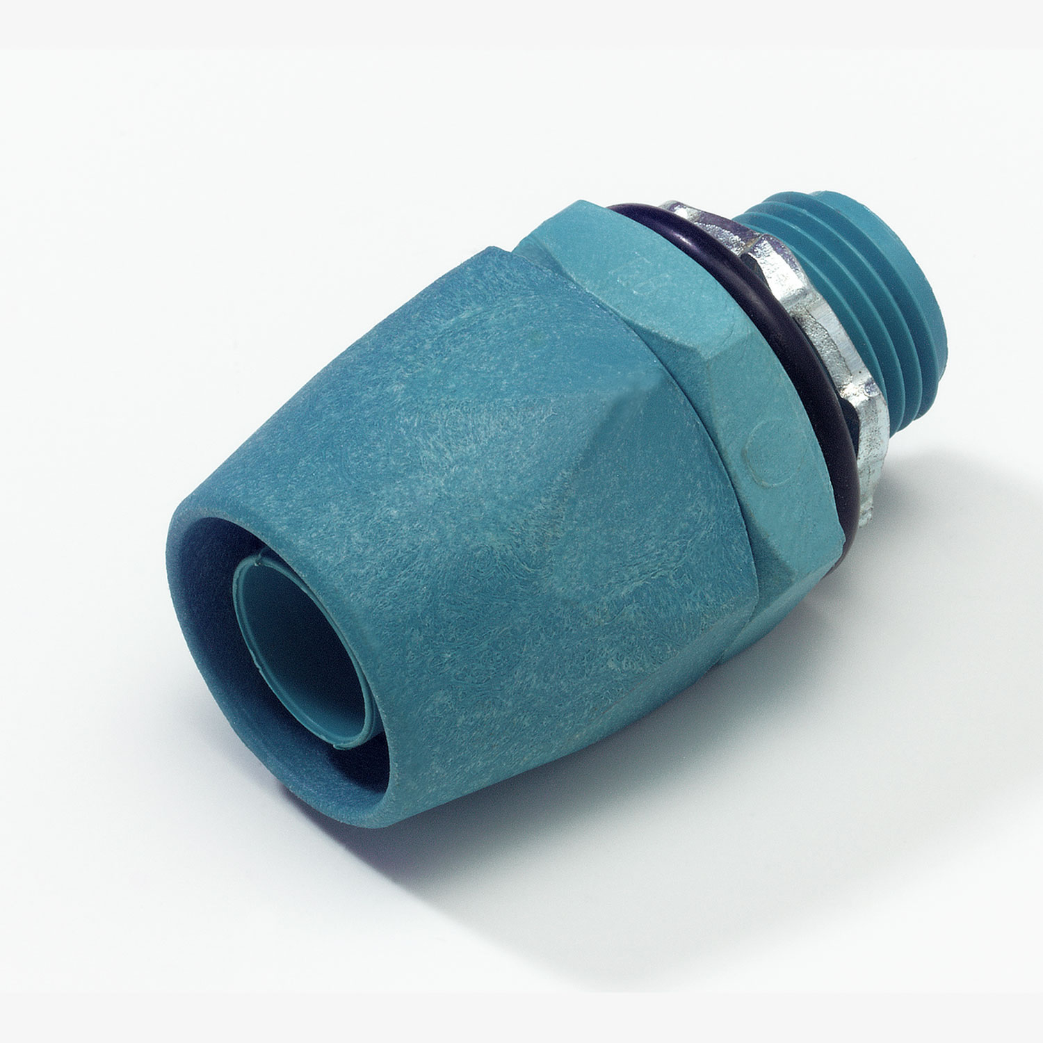 T&B® Industrial Fitting 6302 Straight Liquid Tight Conduit Connector With Captive Sealing O-Ring, 1/2 in Trade, Thermoplastic, Electro-Plated Zinc