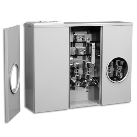 Microlectric® BS46-VH 6-Position Right Hand Weatherproof Meter Socket With Screw Type Ring, Blank Compartment, 600 VAC, 400 A, 1 Phase, NEMA 3R Enclosure