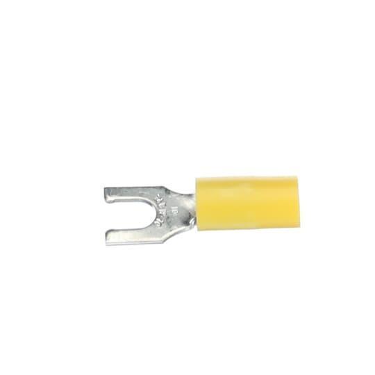 Sta-Kon® 10RC-10FL RC Series Insulated Fork Terminal, 12 to 10 AWG Conductor, 1.09 in L, Brazed Seam/Serrated Barrel, Copper, Yellow
