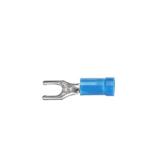 Sta-Kon® 14RB-10FL RB Series Insulated Locking Fork Terminal, 18 to 14 AWG Conductor, 0.97 in L, Brazed Seam/Serrated Barrel, Copper, Blue