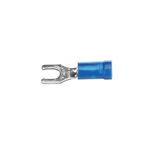 Sta-Kon® 14RB-8FL RB Series Insulated Fork Terminal, 18 to 14 AWG Conductor, 0.97 in L, Brazed Seam/Serrated Barrel, Copper, Blue