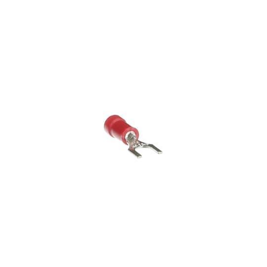 Sta-Kon® 18RA-10F RA Series Insulated Fork Terminal, 22 to 16 AWG Conductor, 0.97 in L, Brazed Seam/Serrated Barrel, Copper, Red