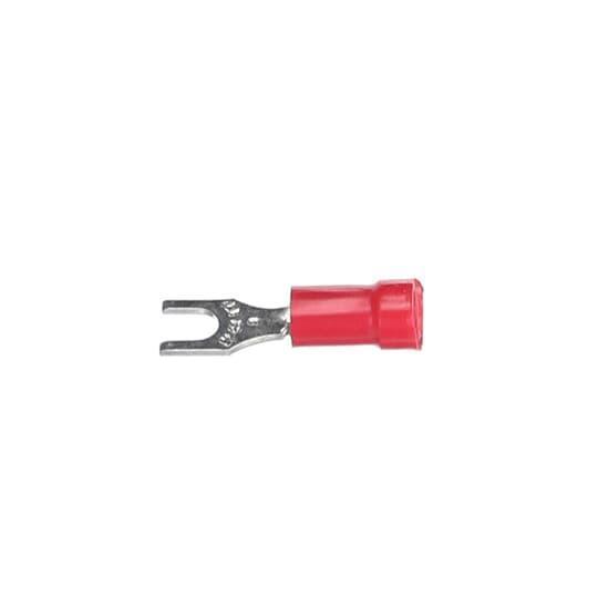 Sta-Kon® 18RA-6F RA Series Insulated Fork Terminal, 22 to 16 AWG Conductor, 0.94 in L, Brazed Seam/Serrated Barrel, Copper, Red