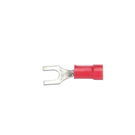 Sta-Kon® 18RA-8F RA Series Insulated Fork Terminal, 22 to 16 AWG Conductor, 0.97 in L, Brazed Seam/Serrated Barrel, Copper, Red