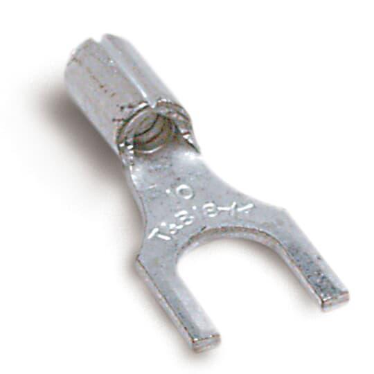 Sta-Kon® B14-10F B Series Non-Insulated Fork Terminal, 18 to 14 AWG Conductor, 3/4 in L, Brazed Seam/Serrated Barrel, Copper, Metallic