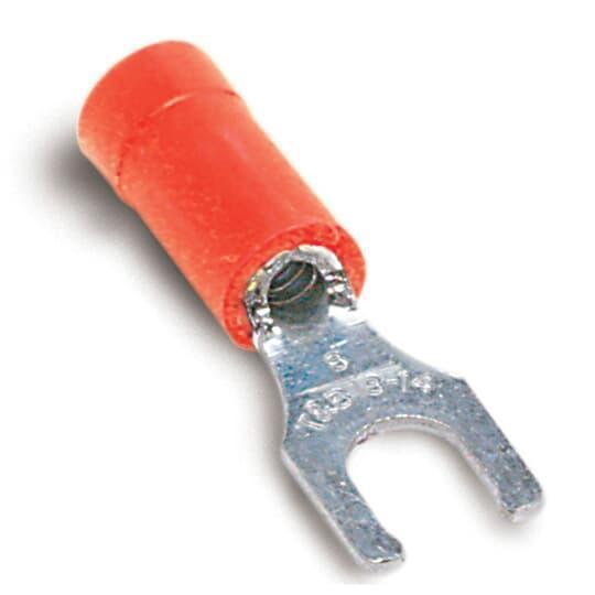 Sta-Kon® 18RA-8FL RA Series Insulated Locking Fork Terminal, 22 to 18 AWG Conductor, 0.97 in L, Brazed Seam/Serrated Barrel, Copper, Red