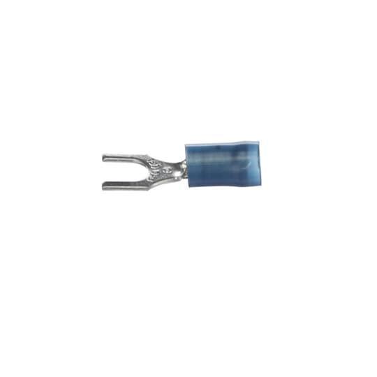 Sta-Kon® RB14-10F RB Series Insulated Fork Terminal, 18 to 14 AWG Conductor, 0.87 in L, Brazed Seam/Serrated Barrel, Copper, Blue