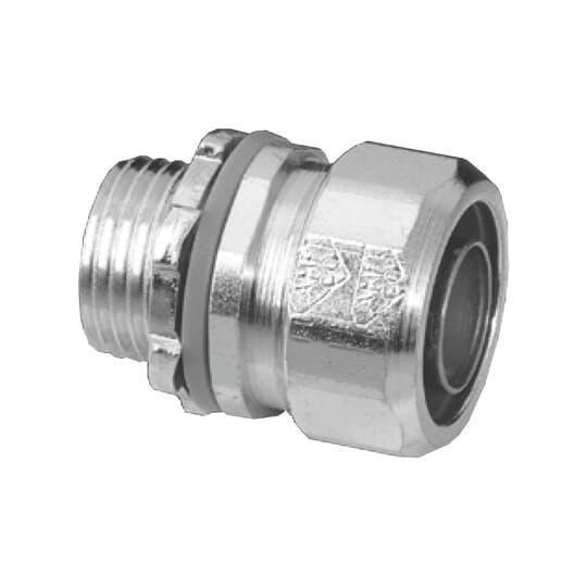 Iberville® CI6103-IT Heavy Duty Straight Liquid Tight Conduit Connector With Insulated Throat, 1/2 in Knockout, Flange Gasket, Steel Locknut, 3/8 in Trade, Malleable Iron, Electro-Plated Zinc