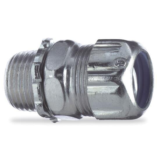 T&B® Industrial Fitting 5233 Non-Insulated Straight Liquid Tight Conduit Connector, 3/4 in Trade, Steel, Chromate Coated/Electro-Plated Zinc