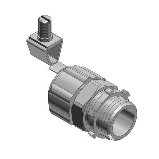 T&B® Industrial Fitting 5236GR External Bonding Grounding Non-Insulated Straight Liquid Tight Conduit Connector, 1-1/2 in Trade, Steel, Chromate Coated/Electro-Plated Zinc