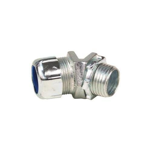 T&B® Industrial Fitting 5244 Non-Insulated Liquid Tight Conduit Connector, 1 in Trade, 45 deg, Malleable Iron, Chromate Coated/Electro-Plated Zinc
