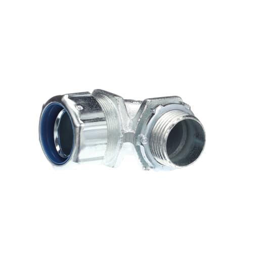 T&B® Industrial Fitting 5254 Non-Insulated Liquid Tight Conduit Connector, 1 in Trade, 90 deg, Malleable Iron, Chromate Coated/Electro-Plated Zinc