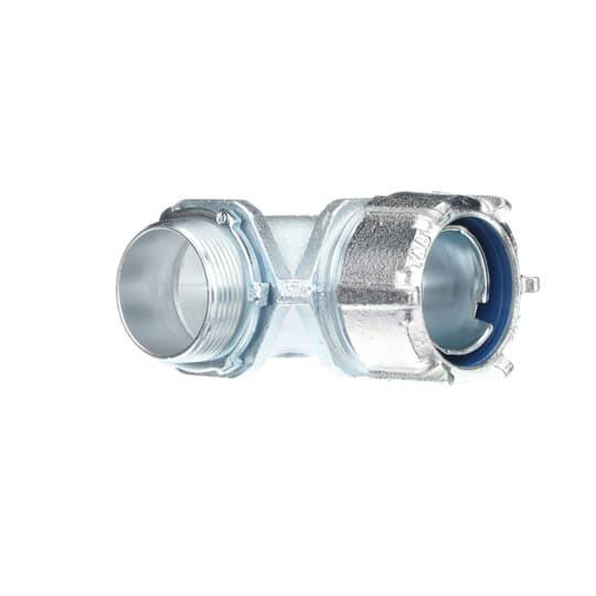 T&B® Industrial Fitting 5256 Non-Insulated Liquid Tight Conduit Connector, 1-1/2 in Trade, 90 deg, Malleable Iron, Chromate Coated/Electro-Plated Zinc