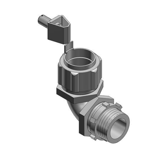 T&B® Industrial Fitting 5252GR External Bonding Grounding Non-Insulated Liquid Tight Conduit Connector, 1/2 in Trade, 90 deg, Malleable Iron, Chromate Coated/Electro-Plated Zinc