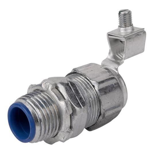 T&B® Industrial Fitting Safe Edge® 5333GR External Bonding Grounding Insulated Straight Liquid Tight Conduit Connector, 3/4 in Trade, Steel, Chromate Coated/Electro-Plated Zinc