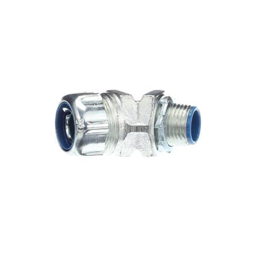 T&B® Industrial Fitting Safe Edge® 5342 Insulated Liquid Tight Conduit Connector, 1/2 in Trade, 45 deg, Malleable Iron, Chromate Coated/Electro-Plated Zinc