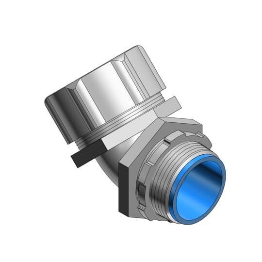 T&B® Industrial Fitting Safe Edge® 5347 Insulated Liquid Tight Conduit Connector, 2 in Trade, 45 deg, Malleable Iron, Chromate Coated/Electro-Plated Zinc