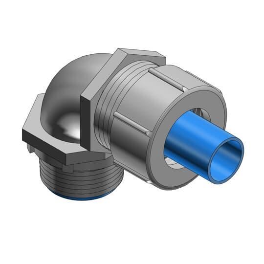 T&B® Industrial Fitting Plastic Bullet® LT975M Flexible Liquid Tight Conduit Connector With Nylon Insert, 3/4 in Trade, 90 deg, Steel