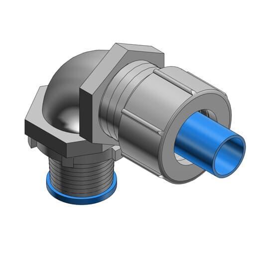T&B® Industrial Fitting Plastic Bullet® LT938M Flexible Liquid Tight Conduit Connector With Nylon Insert, 3/8 in Trade, 90 deg, Steel