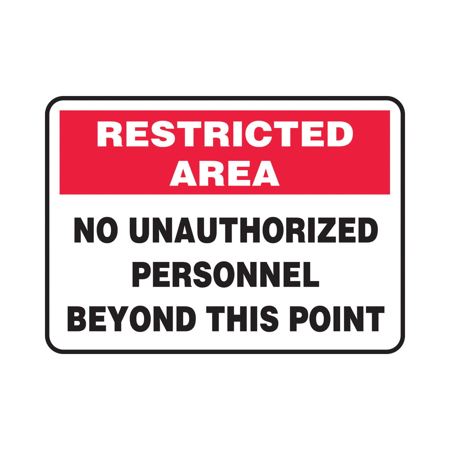Accuform® MADM917VS Safety Sign, RESTRICTED AREA, 7 in H x 10 in W, Black on White Sign/White on Red Header, Adhesive Vinyl, Adhesive Surface Mount