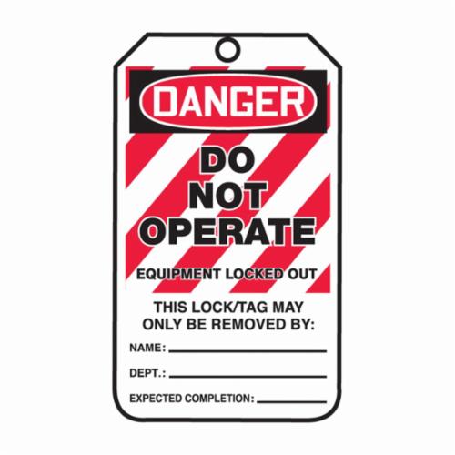 Accuform® MLT405PTP Safety Tag, 5-3/4 in H x 3-1/4 in W, Black/Red/White, 3/8 in Hole, Plastic