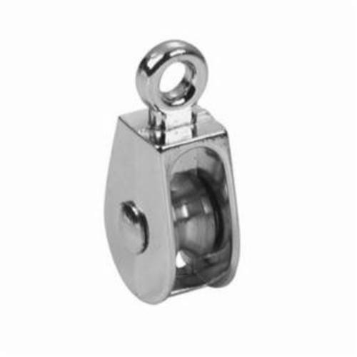 Campbell® T7655100 Rigid Single Sheave Eye Pulley, 3/4 in, 3/16 in, 30 lb, Die Cast Zinc, Triple Copper/Nickel Plated