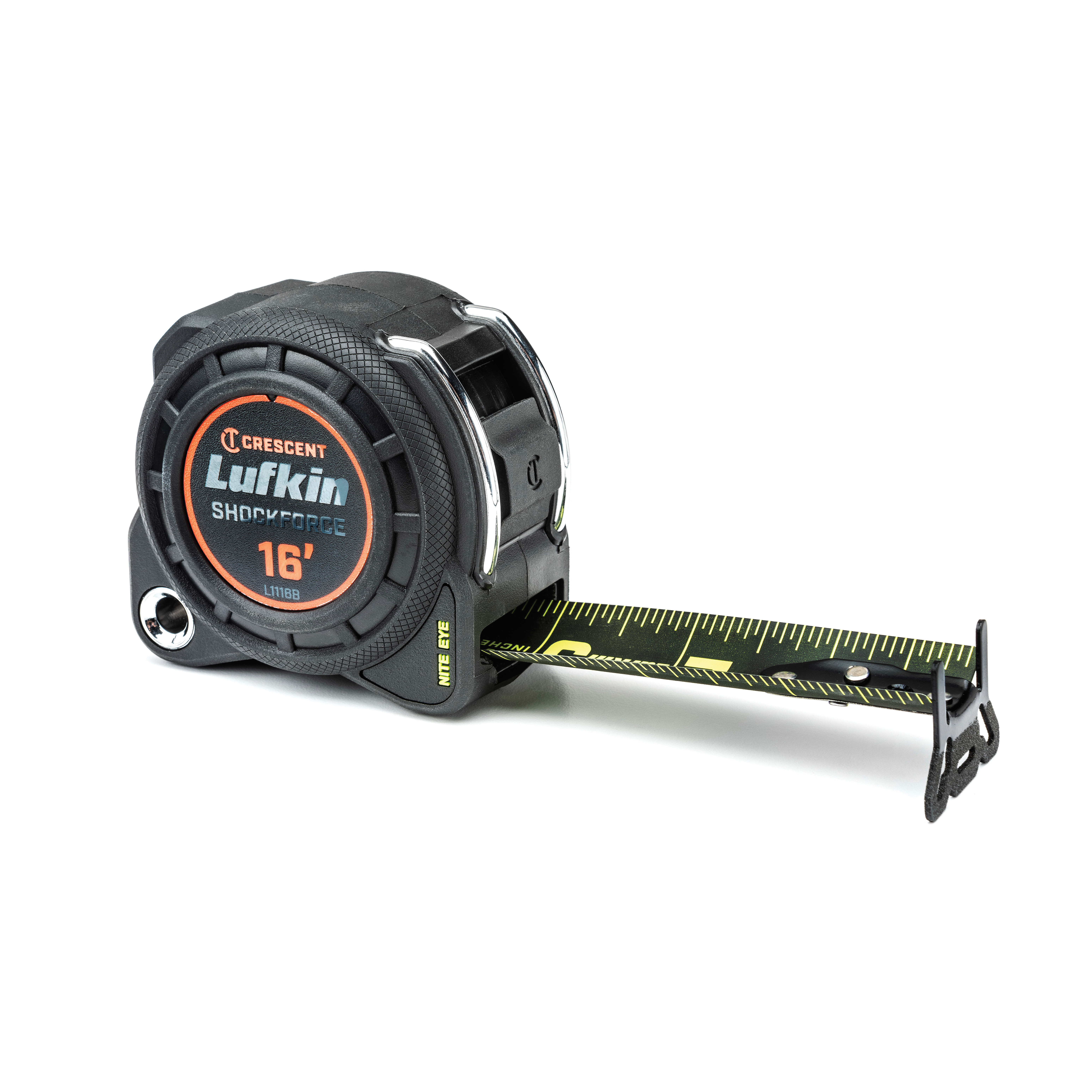 Crescent® L1116B Shockforce™ Nite Eye™ 2-Sided Tape Measure, 16 ft L x 1-3/16 in W Blade, Steel Blade