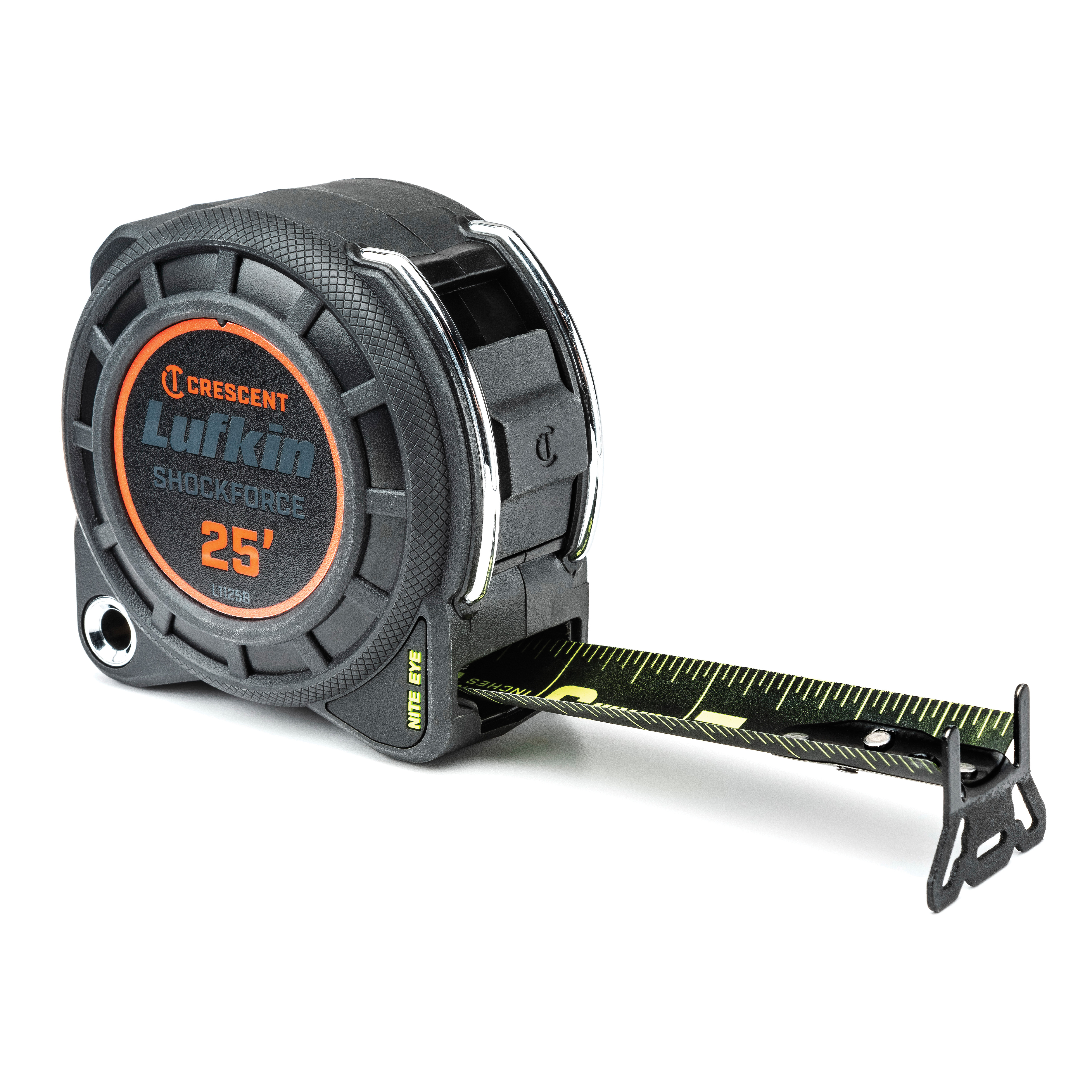 Crescent® L1125B Shockforce™ Nite Eye™ 2-Sided Tape Measure, 25 ft L x 1-3/16 in W Blade, Steel Blade