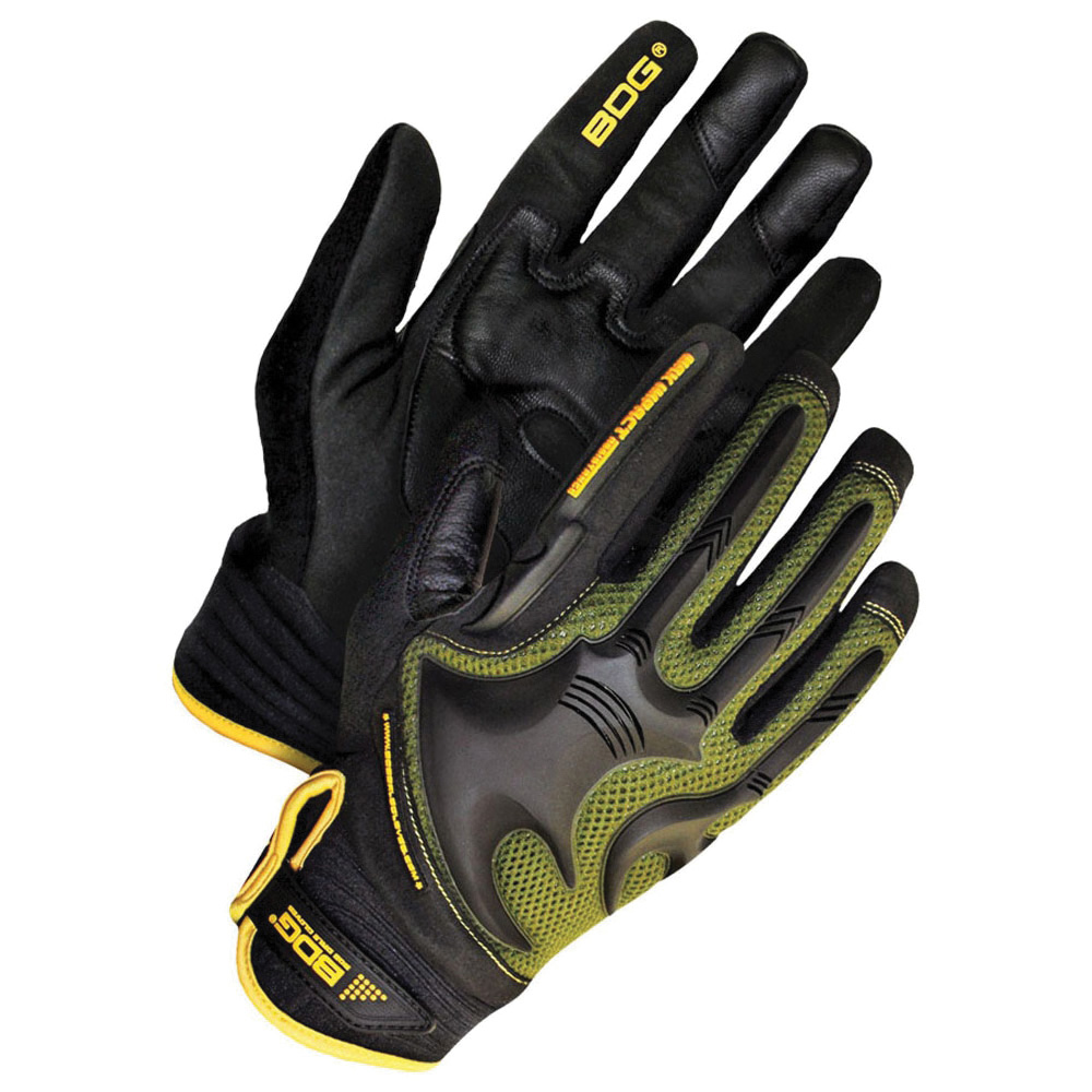 BDG X-SITE™ 20-1-10740 High Performance Gloves, Mechanic Style, Premium Grain Synthetic Leather Palm, Grain Synthetic Leather, Black, Slip-On Cuff, Resists: Impact, Abrasion, Vibrations