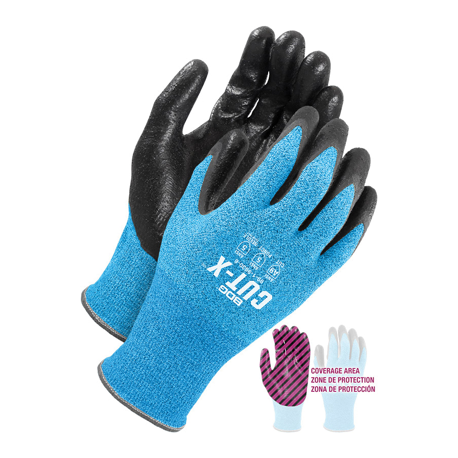 BDG Cut-X Cut-X™ 99-1-9630 Touchscreen Cut-Resistant Gloves, Foam Nitrile Coating, Elastic Knit Wrist/Hemmed Cuff, Resists: Cut, Needlestick and Puncture, ANSI Cut-Resistance Level: A9, ANSI Puncture-Resistance Level: 5