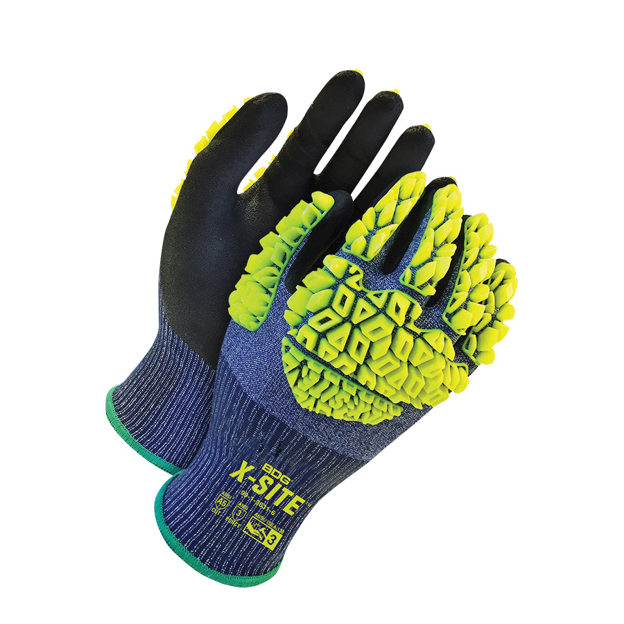 BDG X-SITE™ 99-1-9631 Touchscreen Cut-Resistant Gloves, Nitrile Coating, TPR, Elastic Knit Wrist/Hemmed Cuff, Resists: Cut, Impact and Puncture, ANSI Cut-Resistance Level: A5, ANSI Puncture-Resistance Level: 3