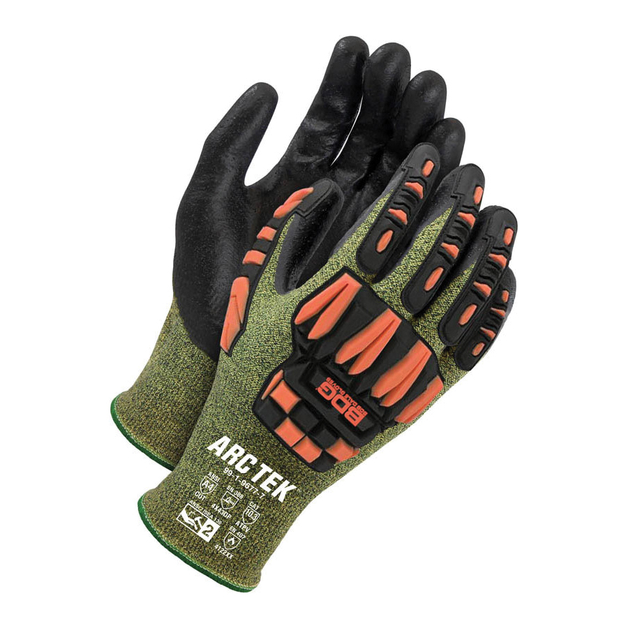 BDG Arc Tek Arc Tek® 99-1-9677 Gloves, Aramid/Neoprene/Nitrile/TPR, Resists: Abrasion, Arc Flash, Cut, Flame, Heat, Impact, Puncture and Tear, ANSI Cut Level A4, ANSI Impact Level 2, ANSI 2 Conductive Heat, EN 388 4X43DP, EN 407 4122XX, NFPA Cat 2 ATPV