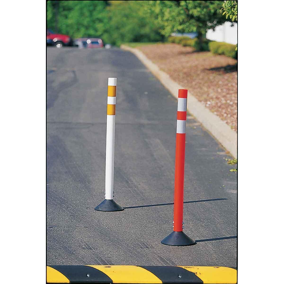 Brady® 103575 Flexible Reflective Guide Post, White PVC/Rubber Post, White on Orange, 2 Stripes