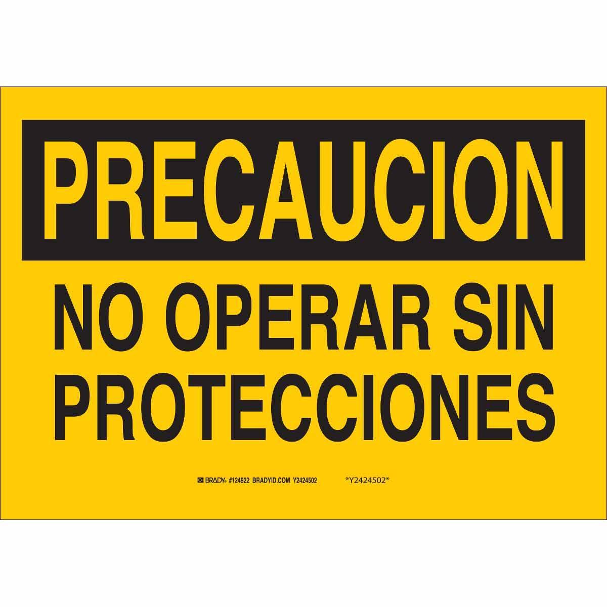 Brady® 124918 Rectangular Personal Protection (PPE) Sign, PRECAUCION, 7 in H x 10 in W, Black on Yellow, B-401 Polystyrene, Corner Hole Mount