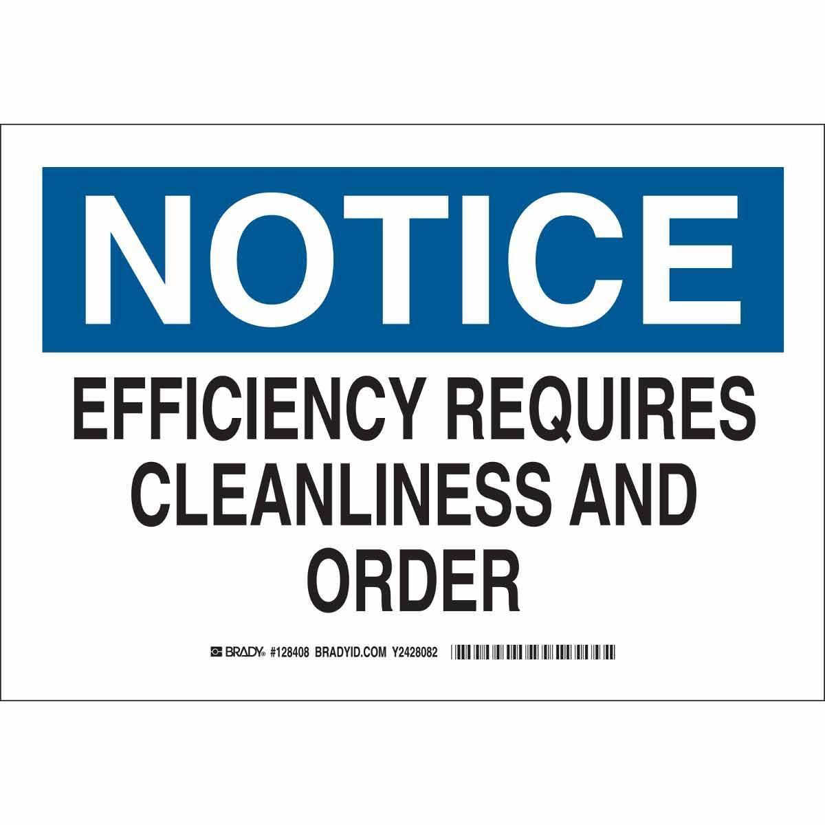Brady® 128410 Rectangular Housekeeping Sign, NOTICE, 10 in H x 14 in W, Black/Blue on White, B-401 Polystyrene, Corner Hole Mount