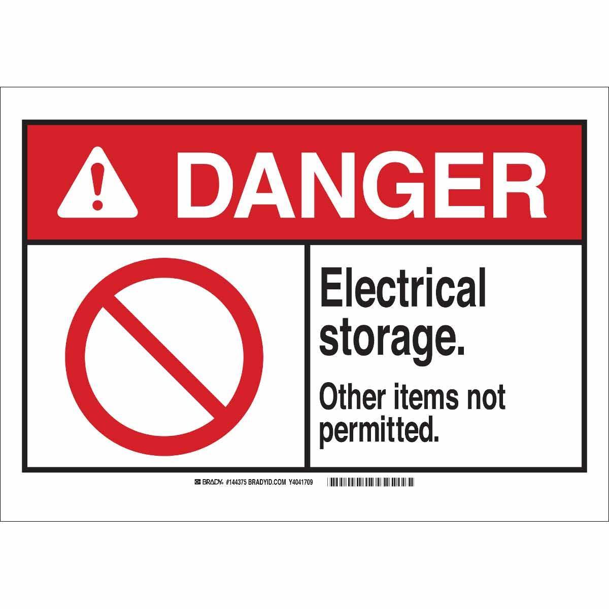 Brady® 144377 Rectangular Electrical Safety Sign, DANGER, 10 in H x 14 in W, Black/Red on White, B-401 Polystyrene, Corner Hole Mount