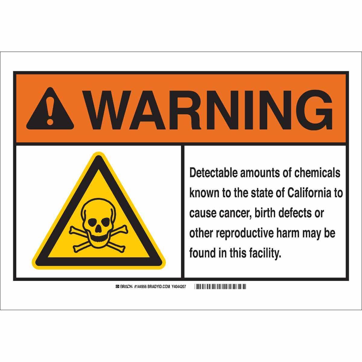 Brady® 144957 Non-Reflective Rectangle Chemical and Hazardous Material Sign, WARNING, Symbol/Text, B-401 Polystyrene, Corner Hole Mount, 7 in H x 10 in W, English