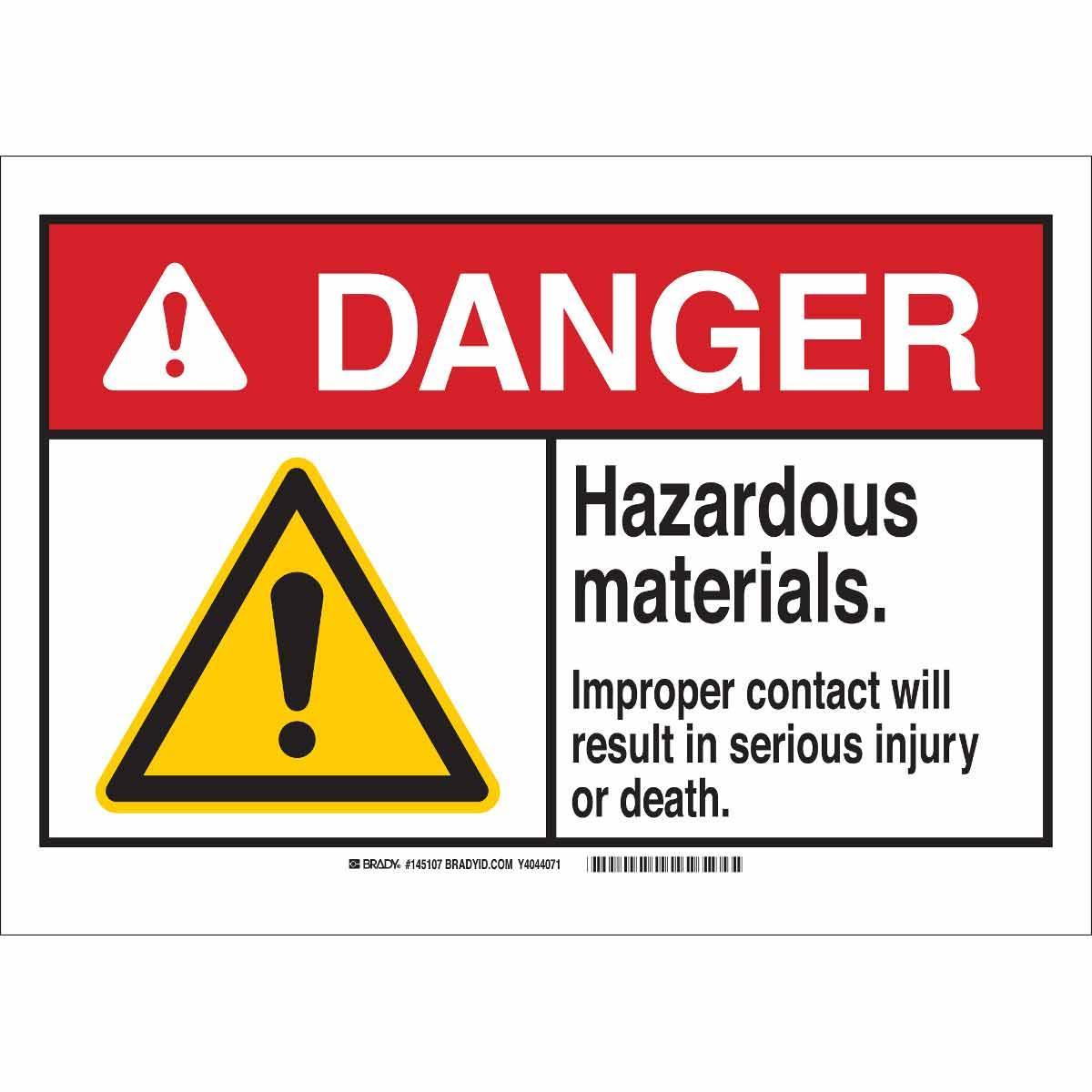 Brady® 145104 Non-Reflective Rectangle Chemical and Hazardous Material Sign, DANGER, Symbol/Text, B-555 Aluminum, Corner Hole Mount, 10 in H x 14 in W, English