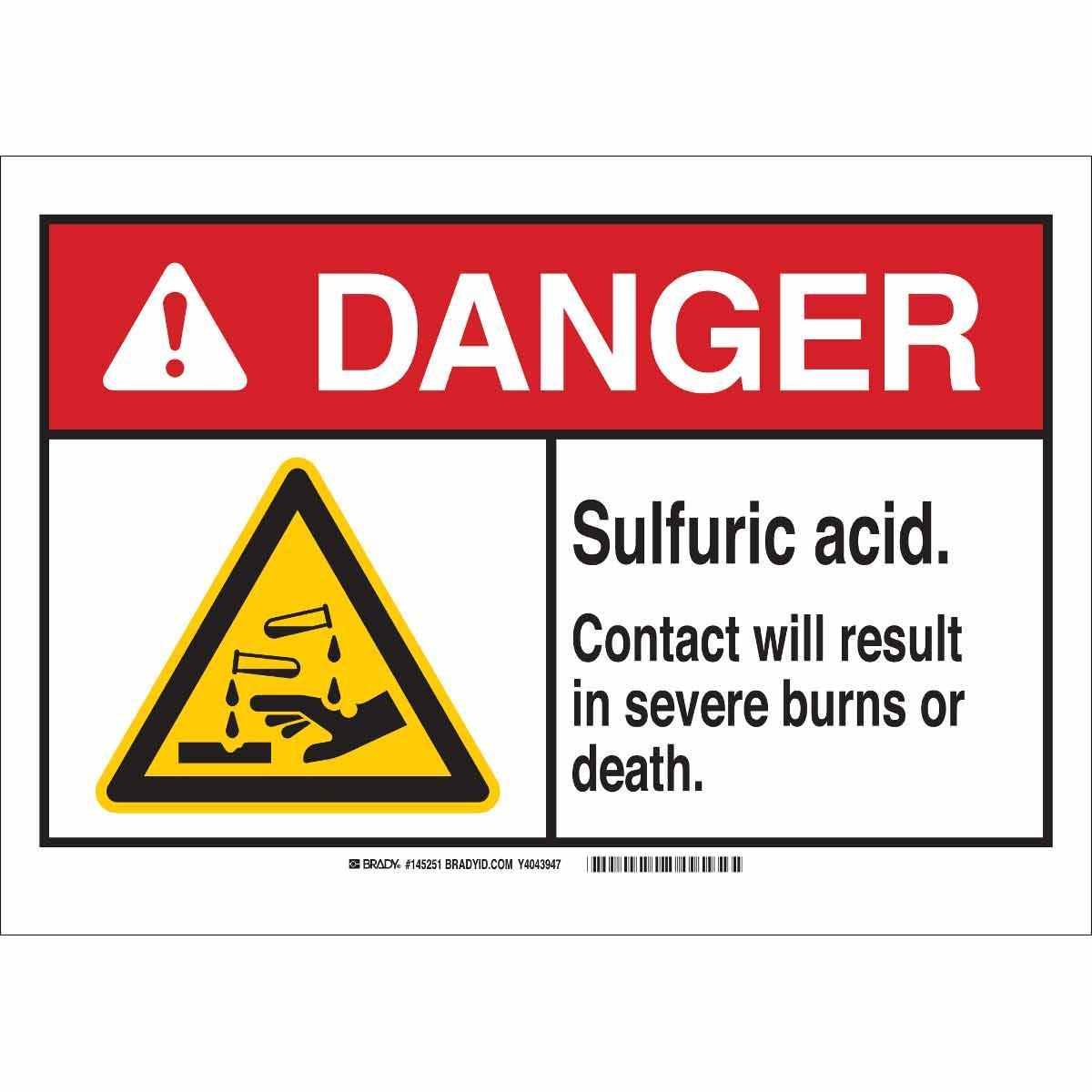 Brady® 145252 Non-Reflective Rectangle Chemical and Hazardous Material Sign, DANGER, Symbol/Text, B-555 Aluminum, Corner Hole Mount, 10 in H x 14 in W, English