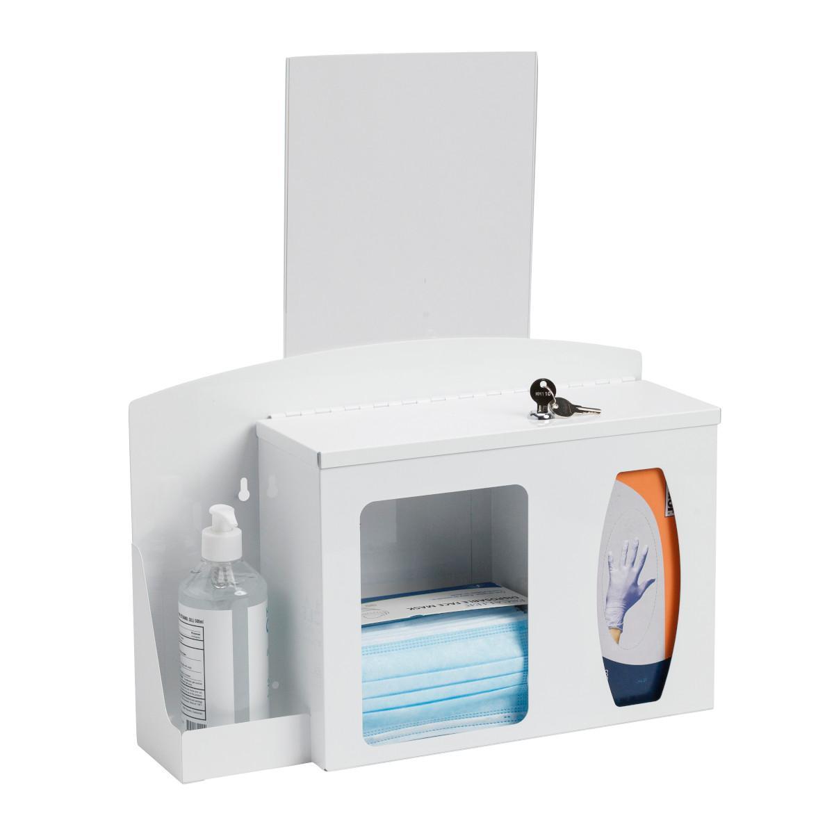 Brady® 151721 Lockable PPE Dispenser Wall Mount Sanitization Station, Hand Sanitizer Legend, Steel, White