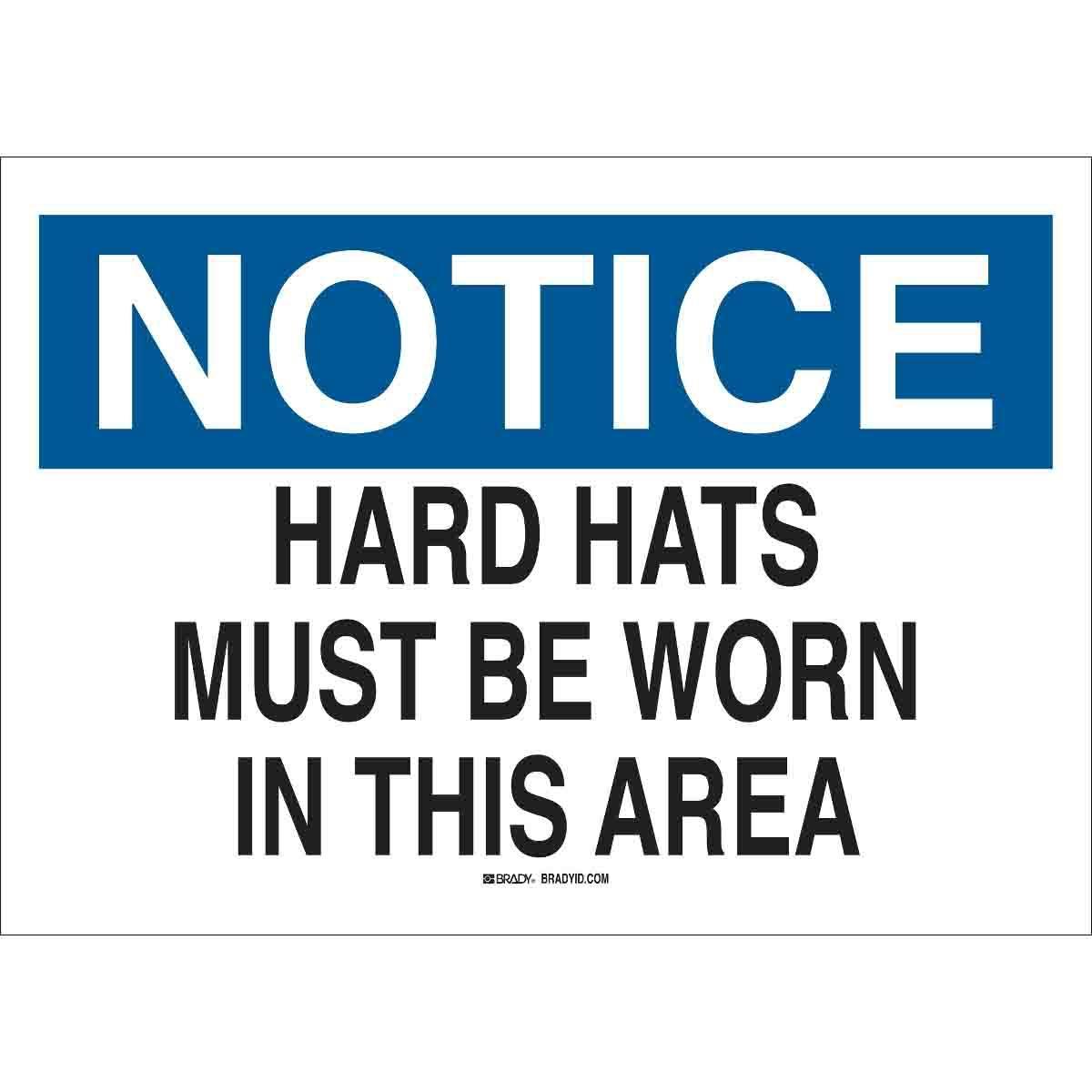 Brady® 70370 Rectangular Personal Protection (PPE) Sign, NOTICE, 10 in H x 14 in W, Black/Blue on White, B-120 Fiberglass, Corner Hole Mount