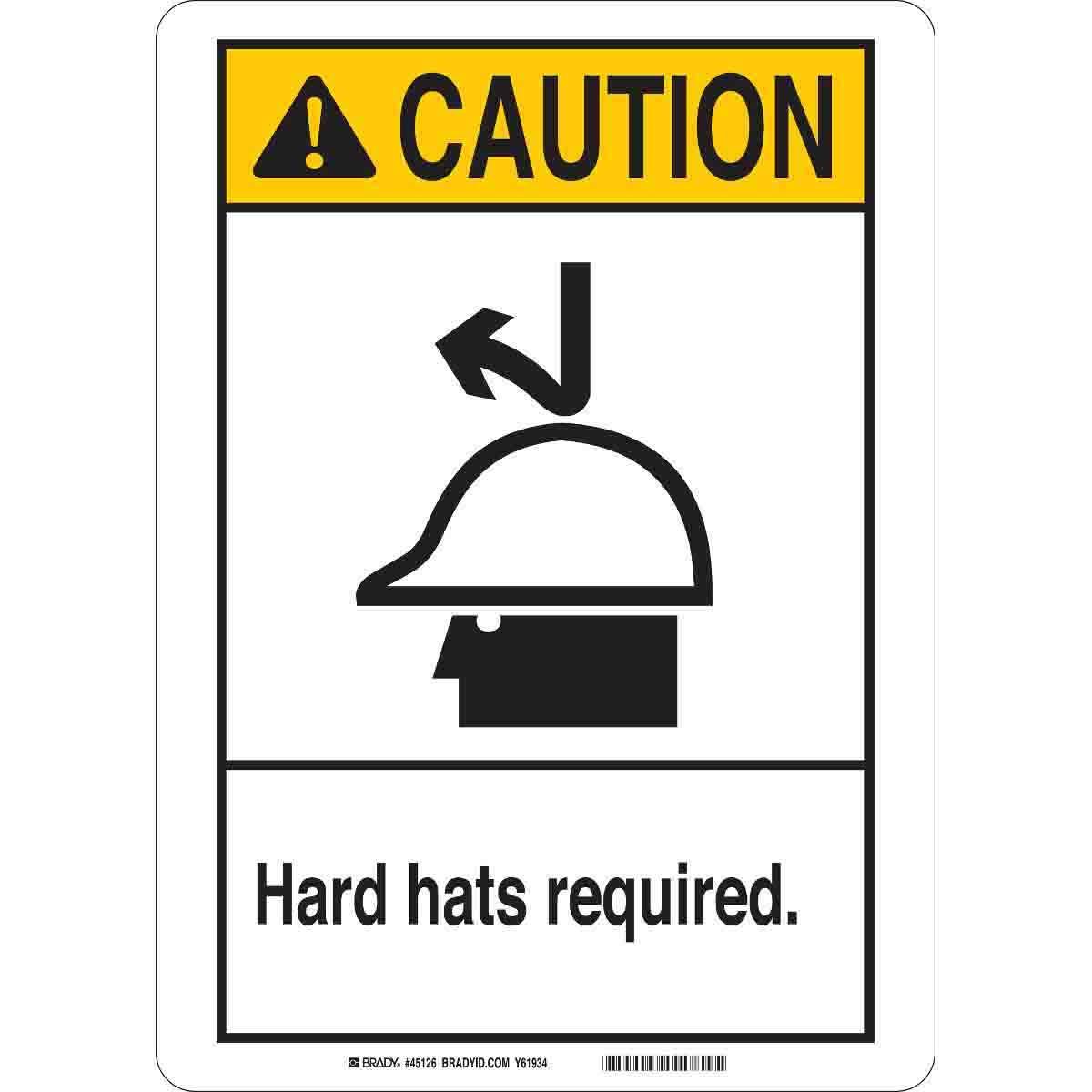 Brady® 45058 Rectangular Personal Protection (PPE) Sign, CAUTION, 14 in H x 10 in W, Black/Yellow on White, B-401 Polystyrene, Corner Hole Mount