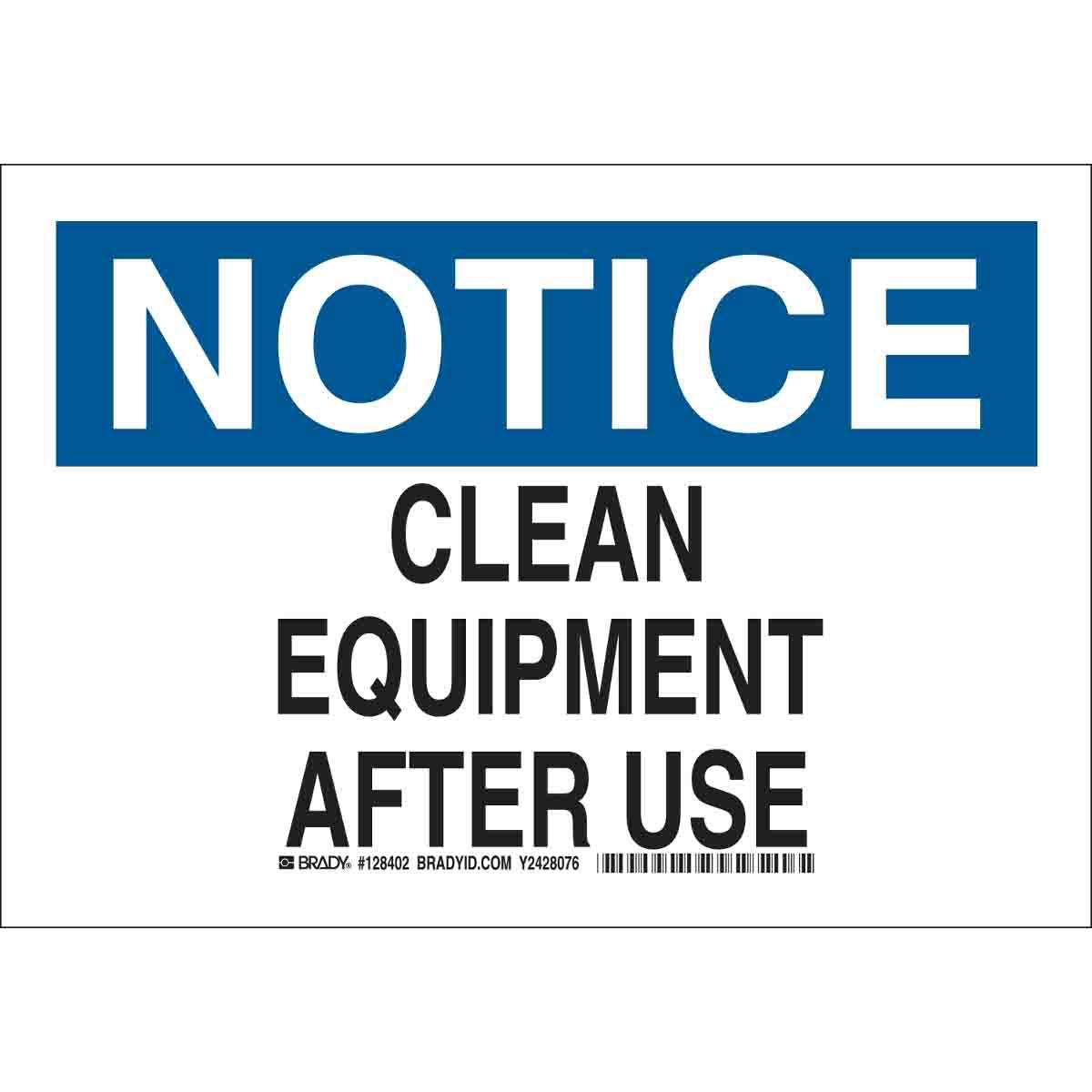 Brady® 128405 Laminated Rectangular Machine and Equipment Sign, NOTICE, 10 in H x 14 in W, Black/Blue on White, B-302 Polyester, Self-Adhesive Mount