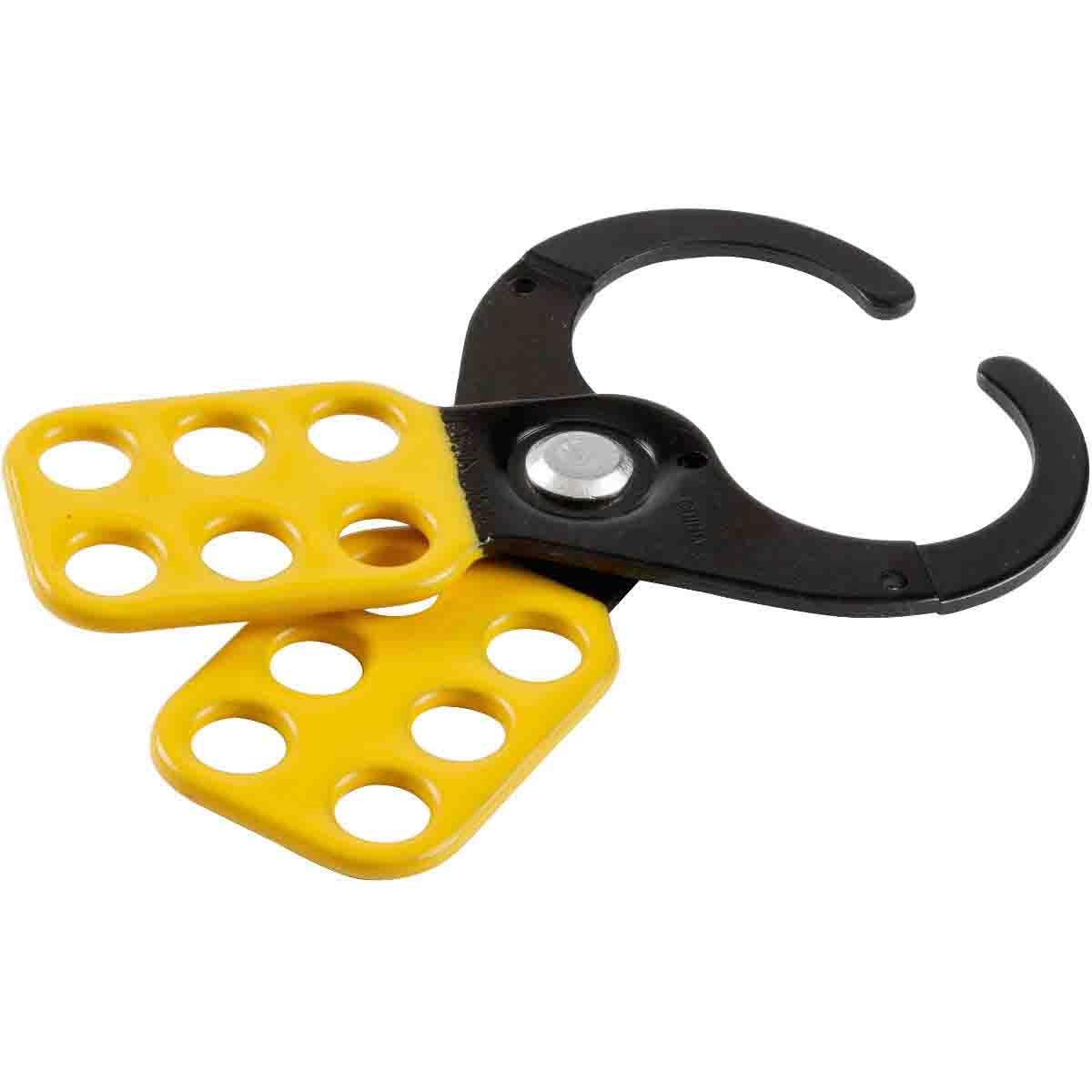 Brady® T220 Prinzing® Corrosion-Resistant Scissor Action Group Lockout Hasp, 6 Padlocks, 5/16 in Dia Max Padlock Shackle, Epoxy-Coated Steel